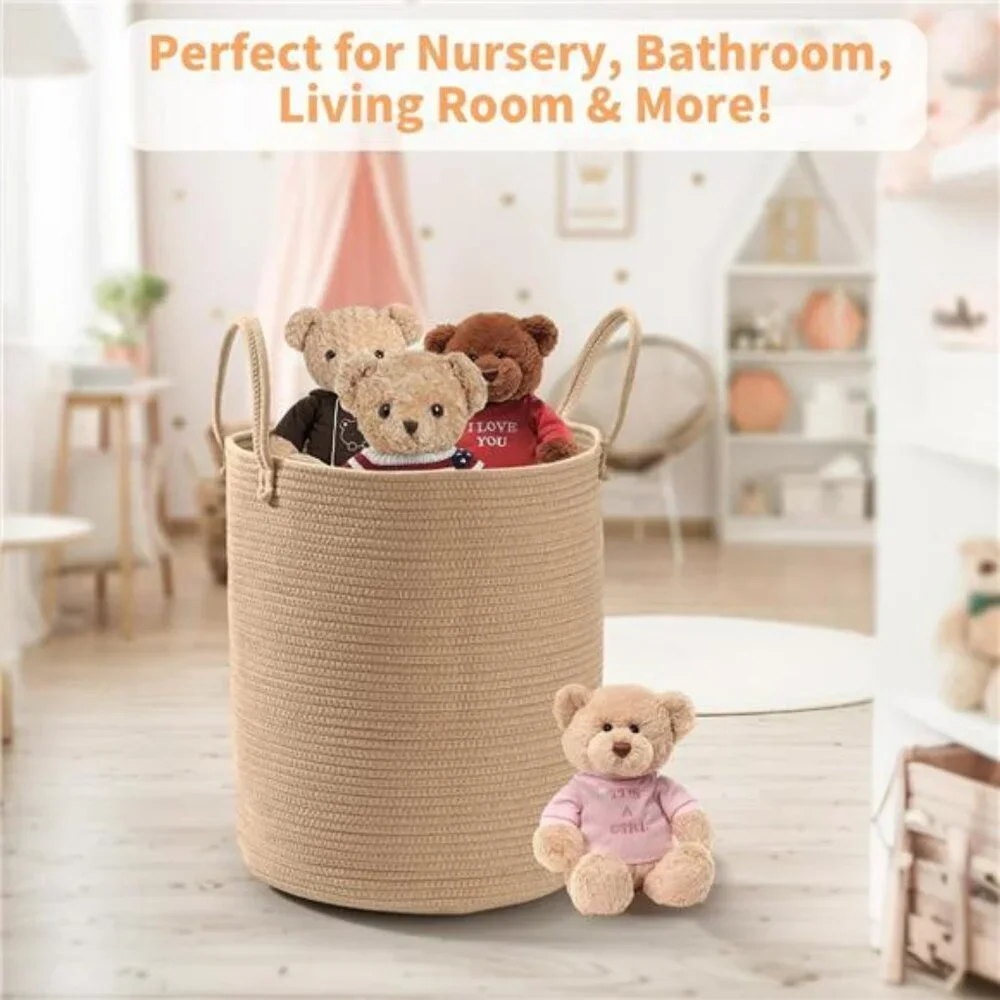 2 pack cotton rope laundry baskets tall woven storage bins pink beige nursery ha
